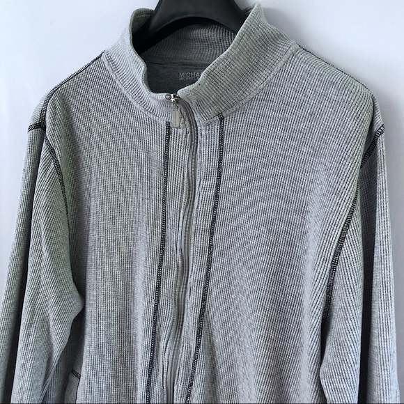Michael Kors Waffle Thermal Knit Gray Zip Sweater - Picture 2 of 6